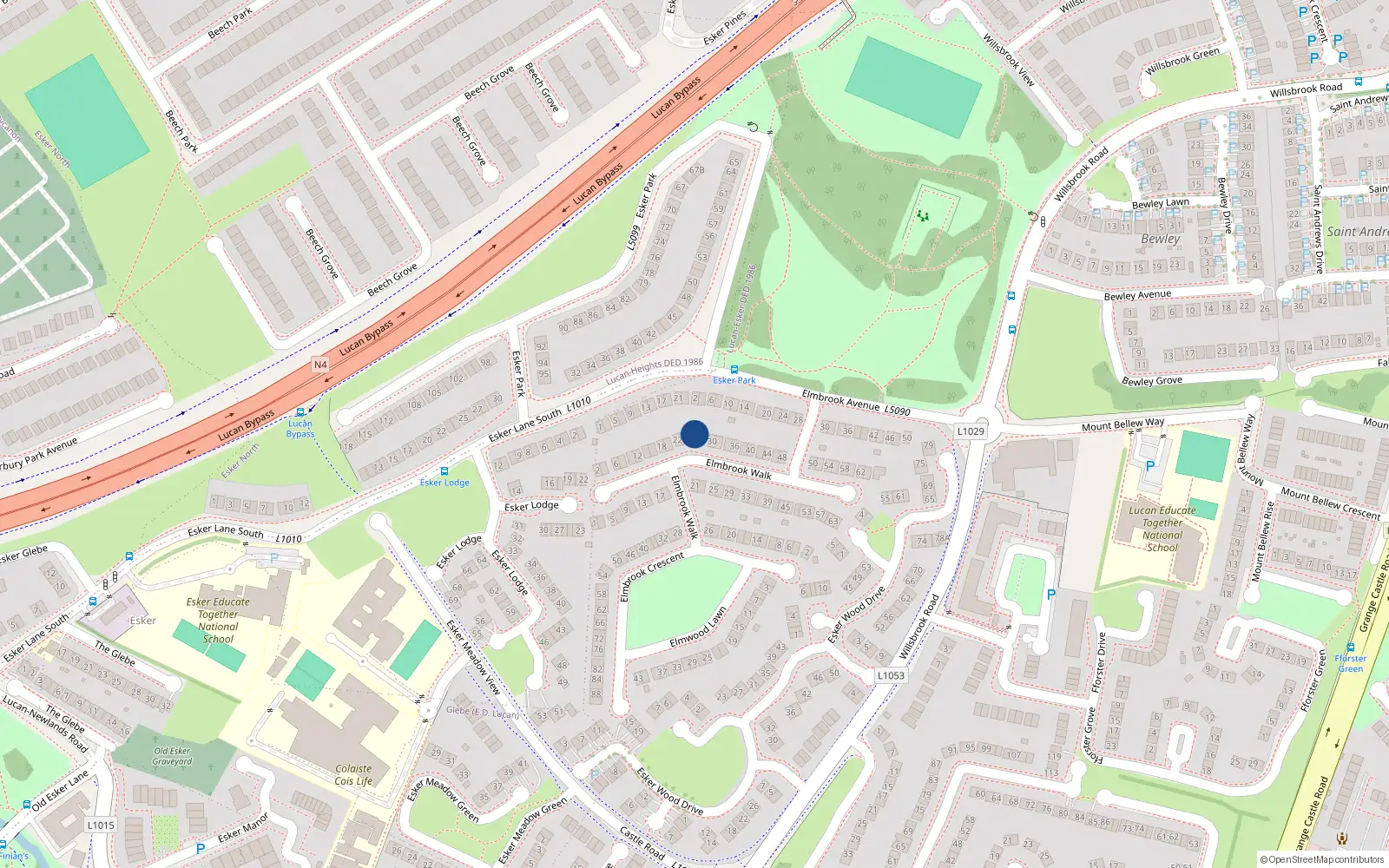 Overhead map showing the location of 26 Elmbrook Walk, Lucan