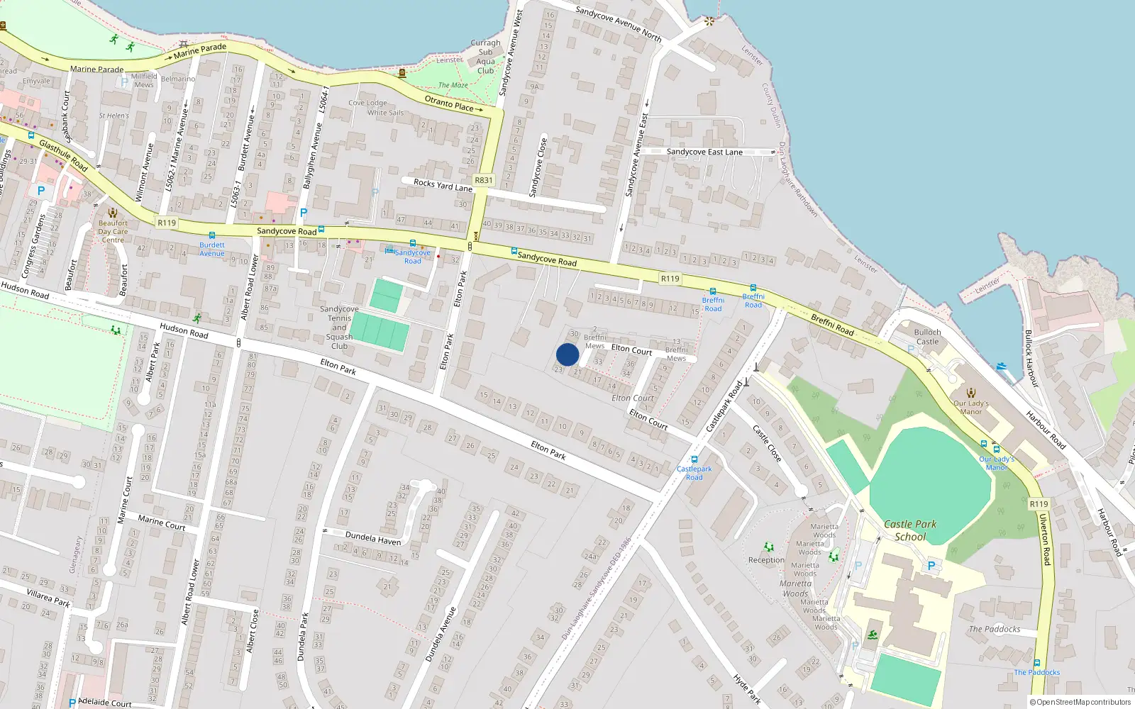 Overhead map showing the location of 26 Elton Court, Sandycove, Co Dublin