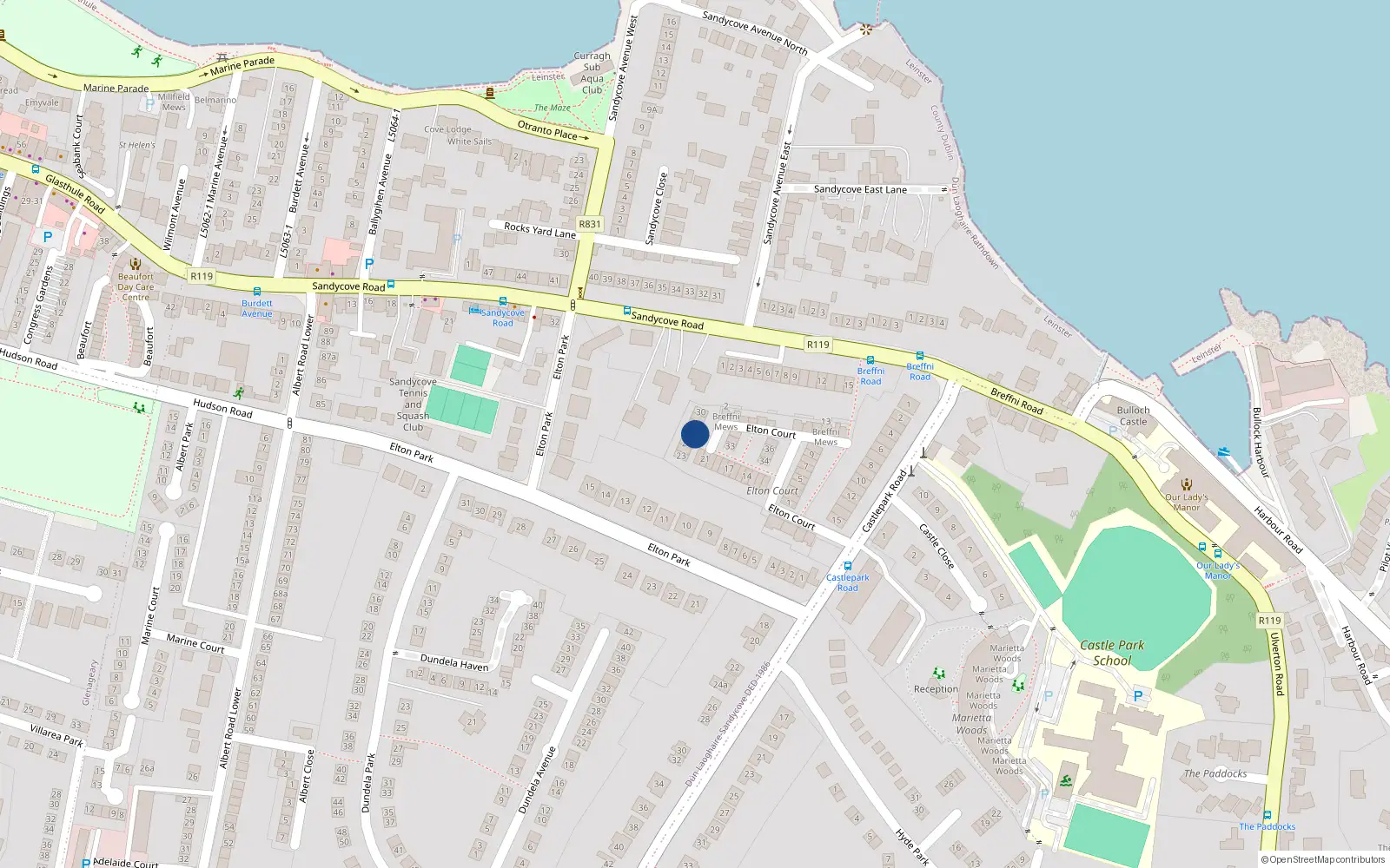 Overhead map showing the location of 26 Elton Court, Dublin