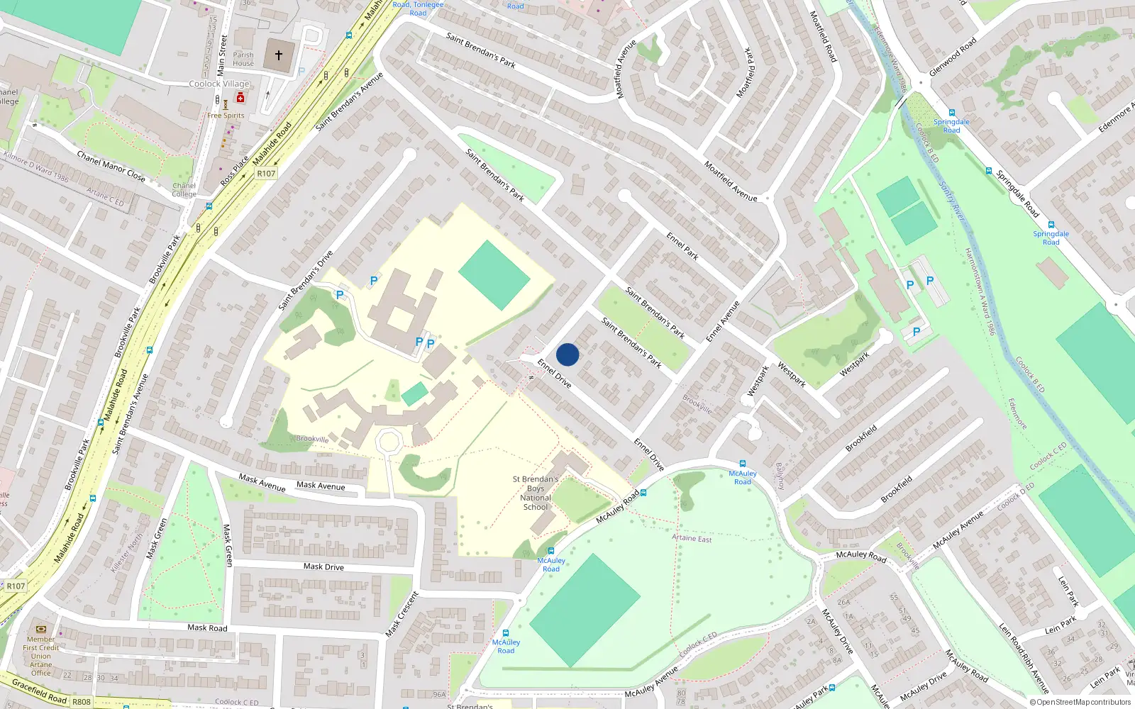 Overhead map showing the location of 26 Ennel Drive, Artane, Dublin 5