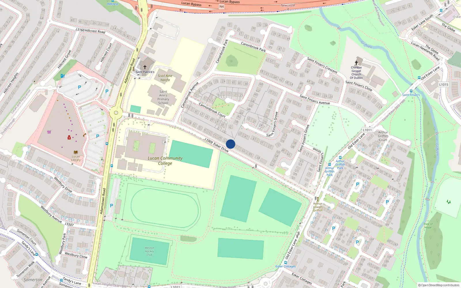Overhead map showing the location of 26 Esker Drive, Lucan, Dublin