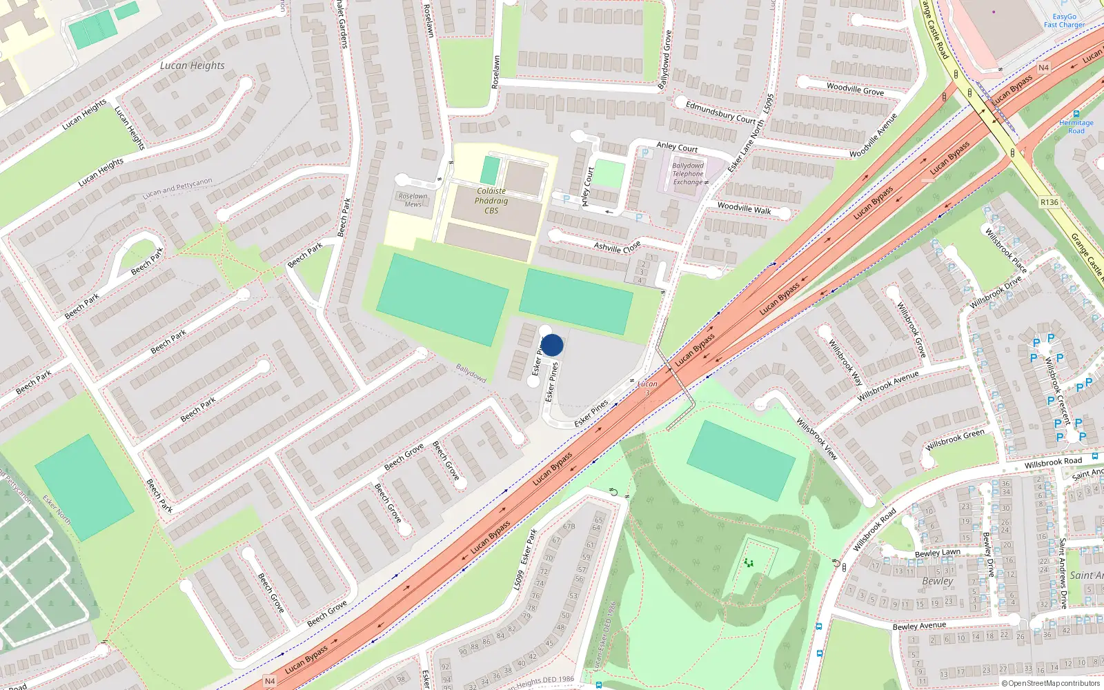 Overhead map showing the location of 26 Esker Pines, Lucan