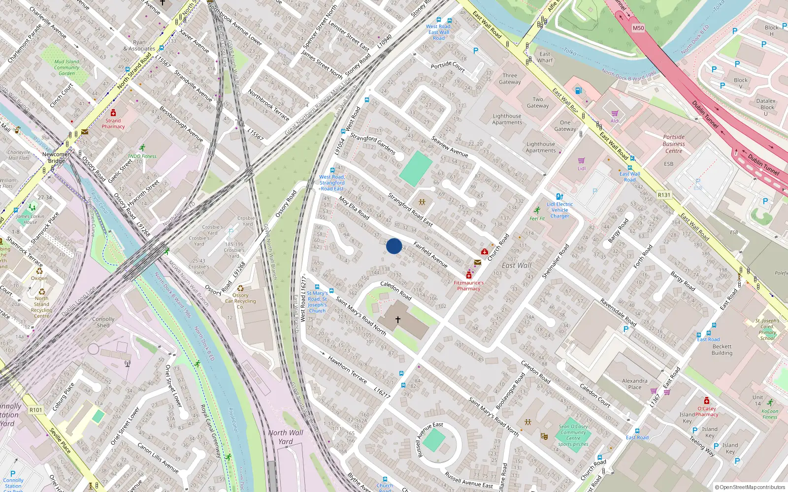 Overhead map showing the location of 26 Fairfield Avenue, Dublin 3