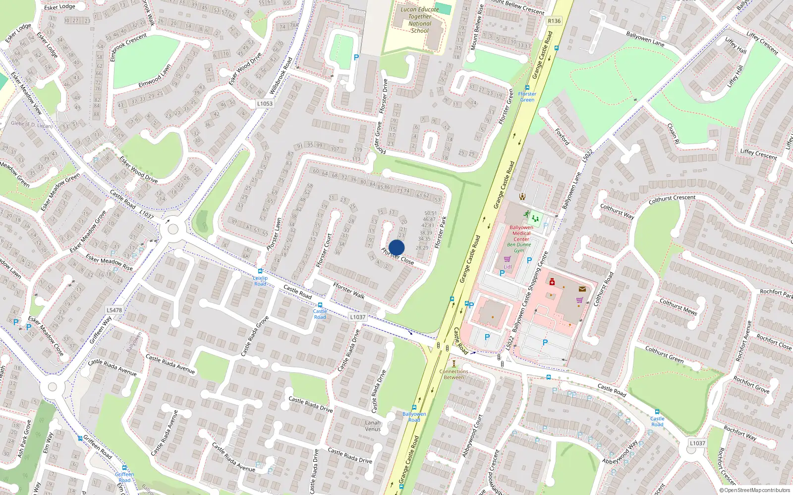 Overhead map showing the location of 26 Fforster Close, Lucan