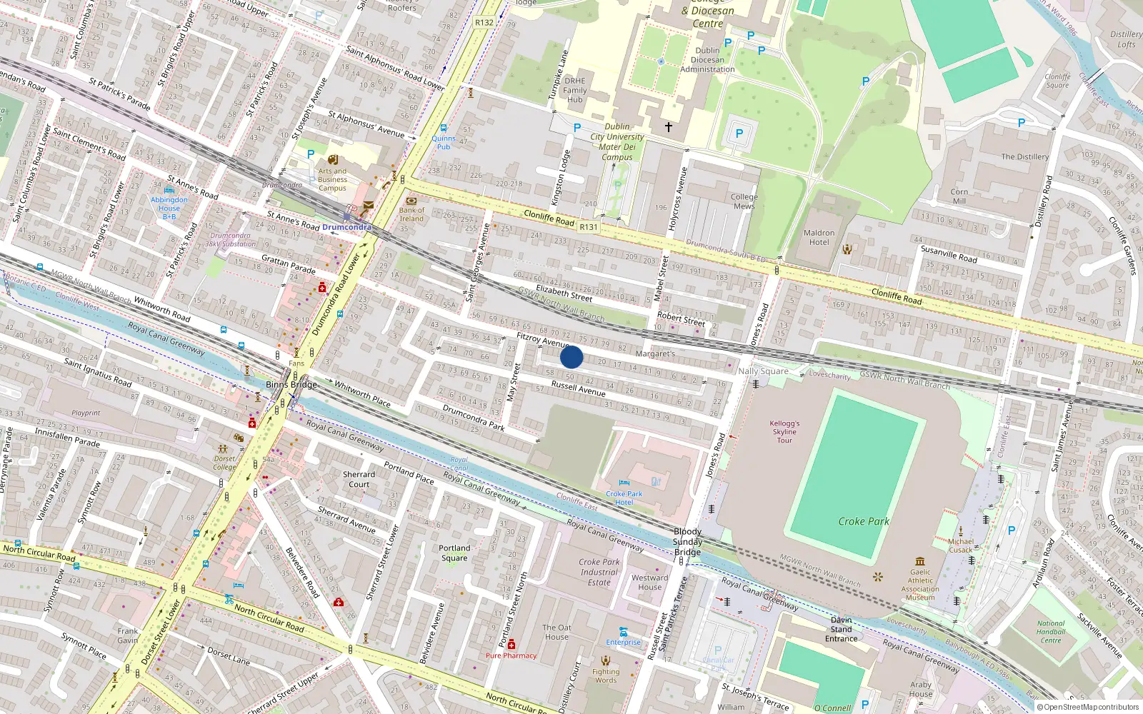 Overhead map showing the location of 26 Fitzroy Avenue, Dublin 3