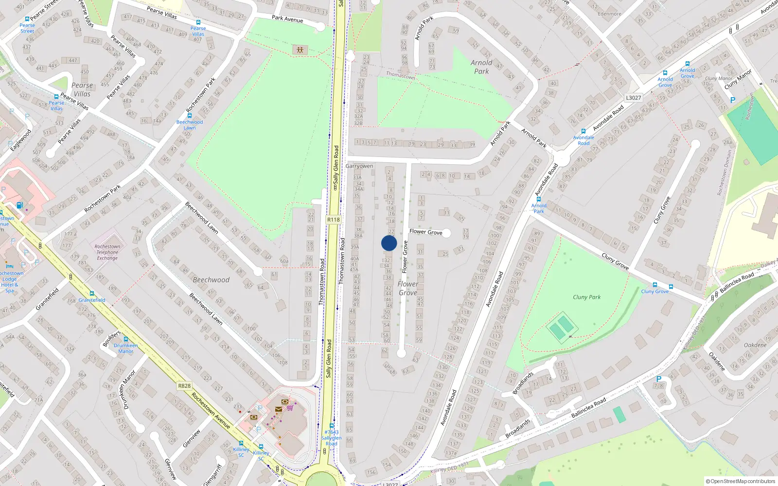 Overhead map showing the location of 26 Flower Grove, Dublin