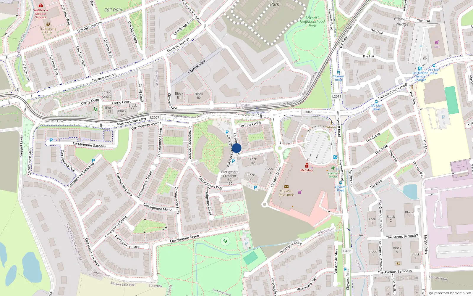 Overhead map showing the location of 26 Fortunes Lawn, Citywest