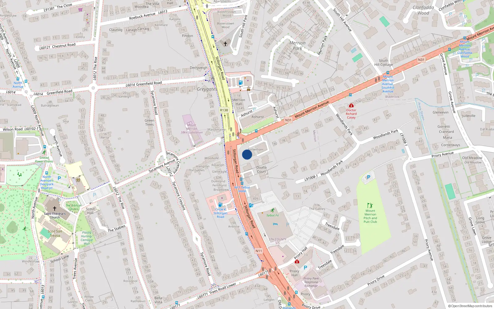 Overhead map showing the location of 26 Fortwilliam, Mount Merrion Avenue, Blackrock