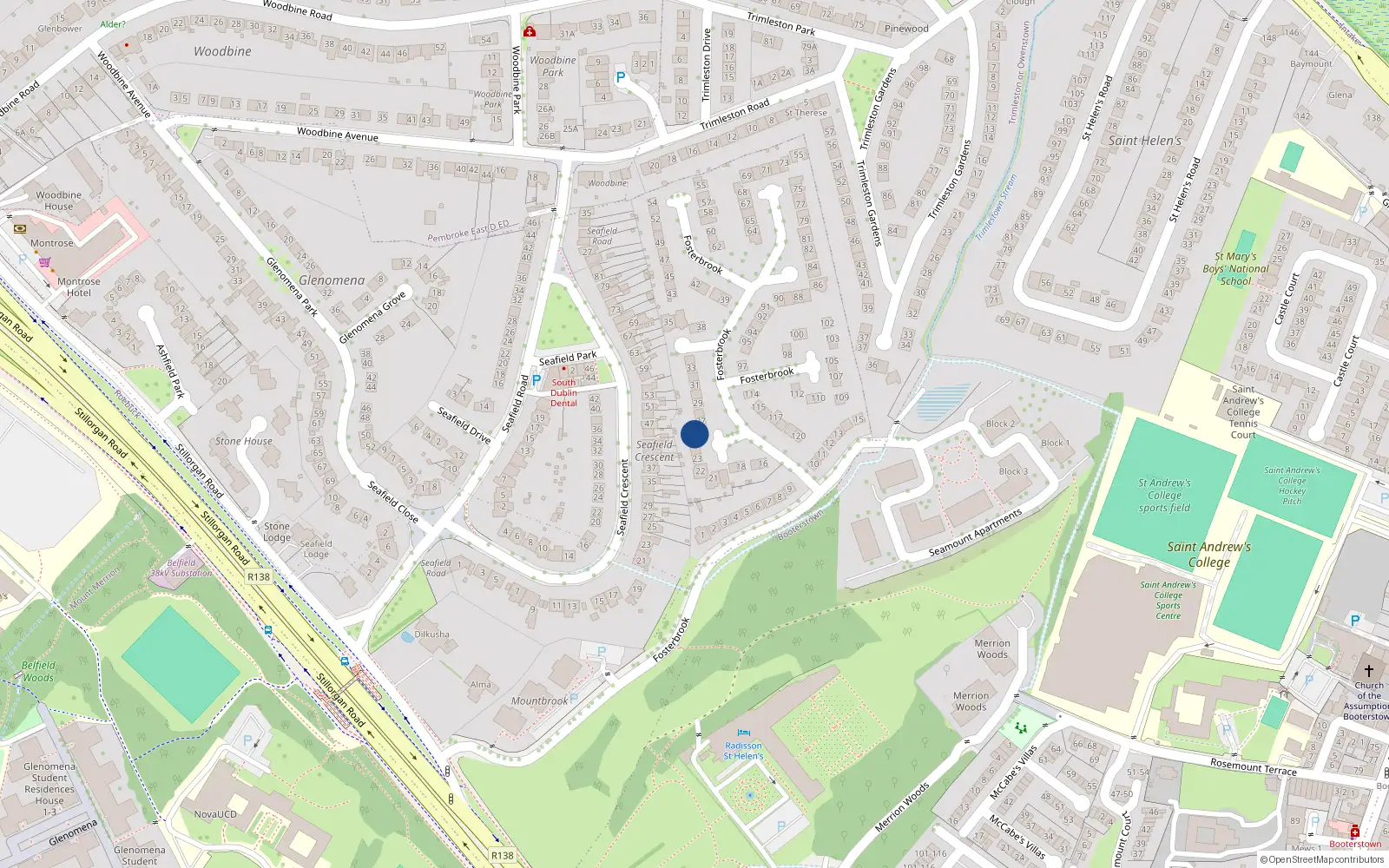 Overhead map showing the location of 26 Fosterbrook, Blackrock