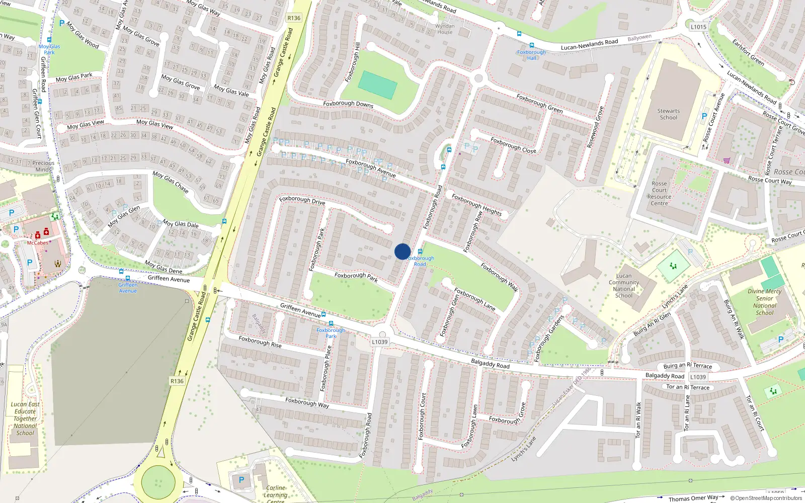 Overhead map showing the location of 26 Foxborough Road, Lucan