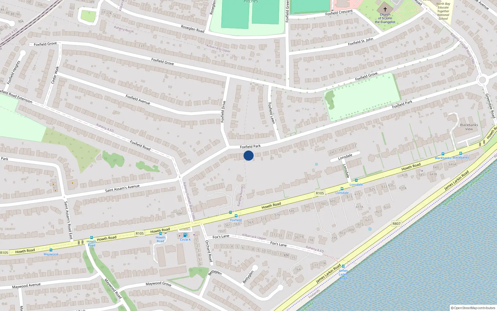 Overhead map showing the location of 26 Foxfield Park, Dublin 5