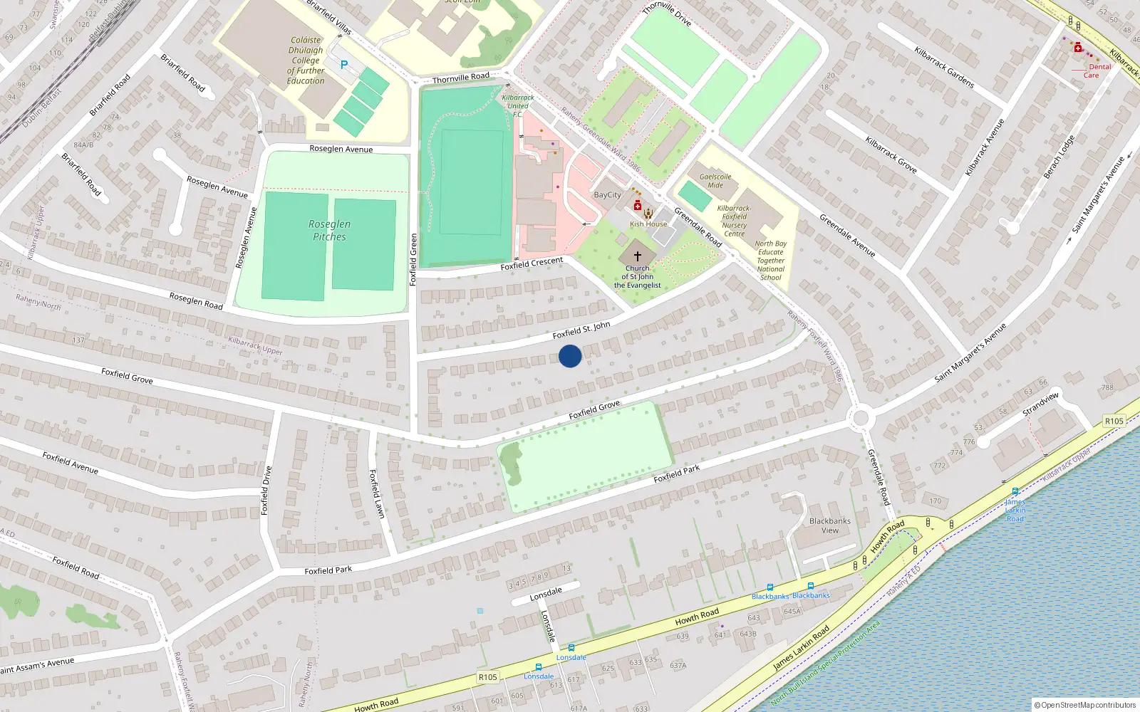 Overhead map showing the location of 26 Foxfield St John, Raheny, Dublin 5