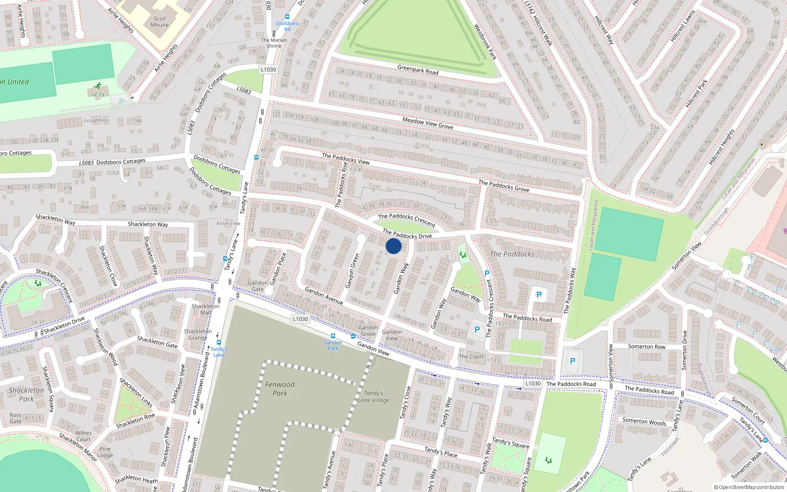 Overhead map showing the location of 26 Gandon Crescent, Lucan