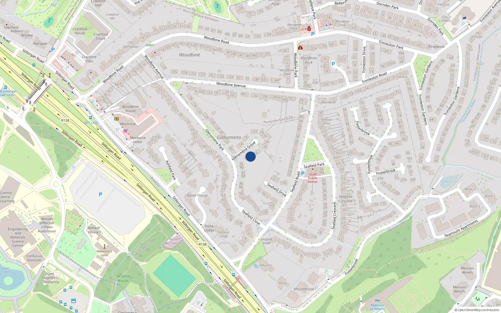 Overhead map showing the location of 26 Glenomena Grove, Blackrock