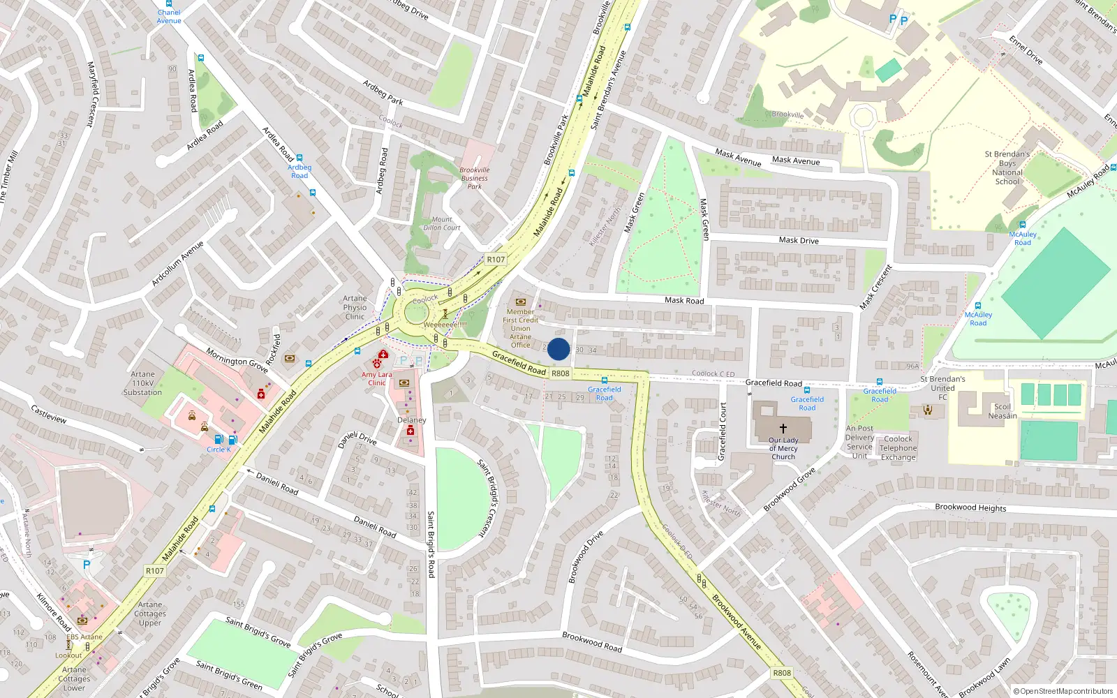 Overhead map showing the location of 26 Gracefield Road, Dublin 5