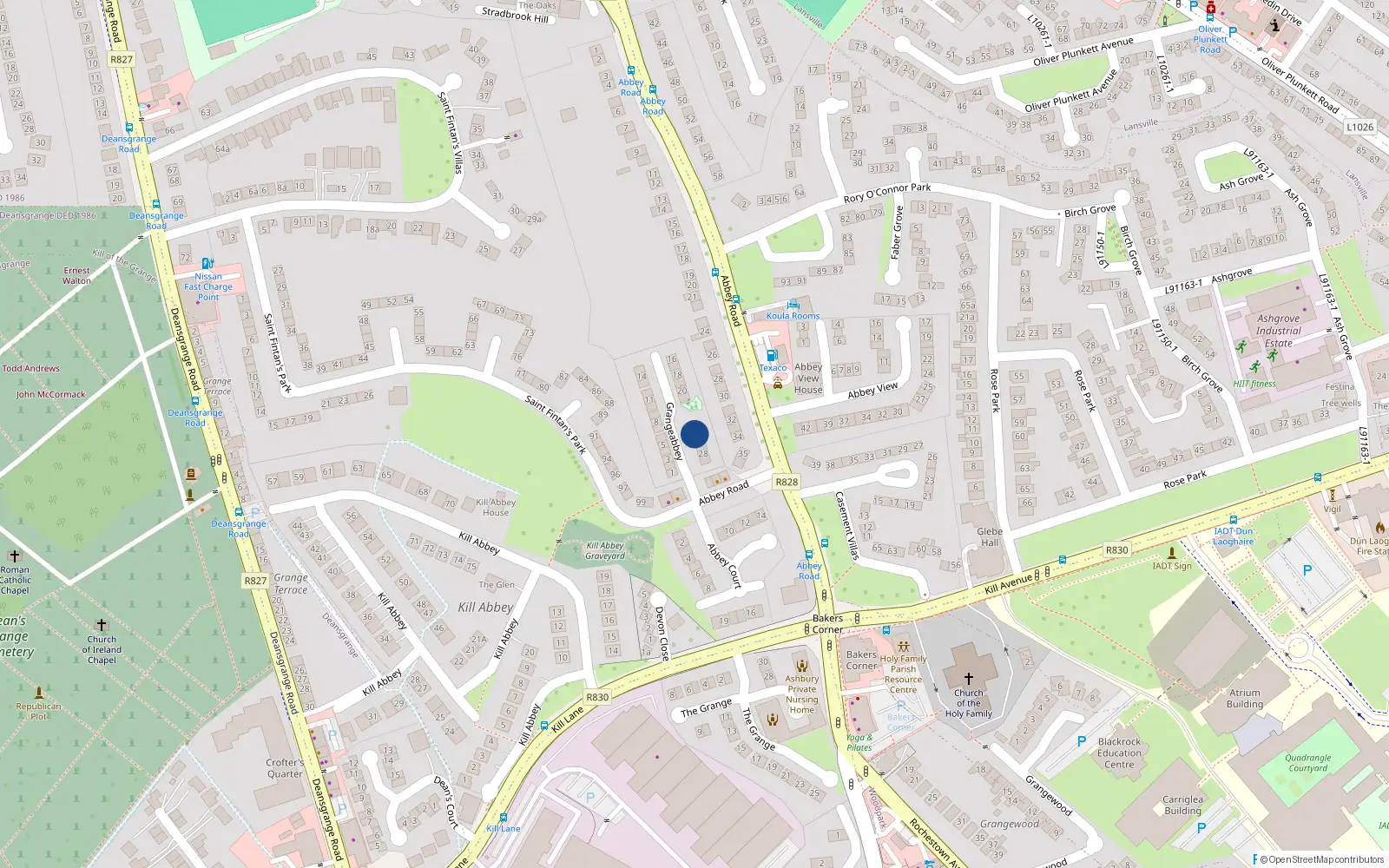 Overhead map showing the location of 26 Grangeabbey, Blackrock