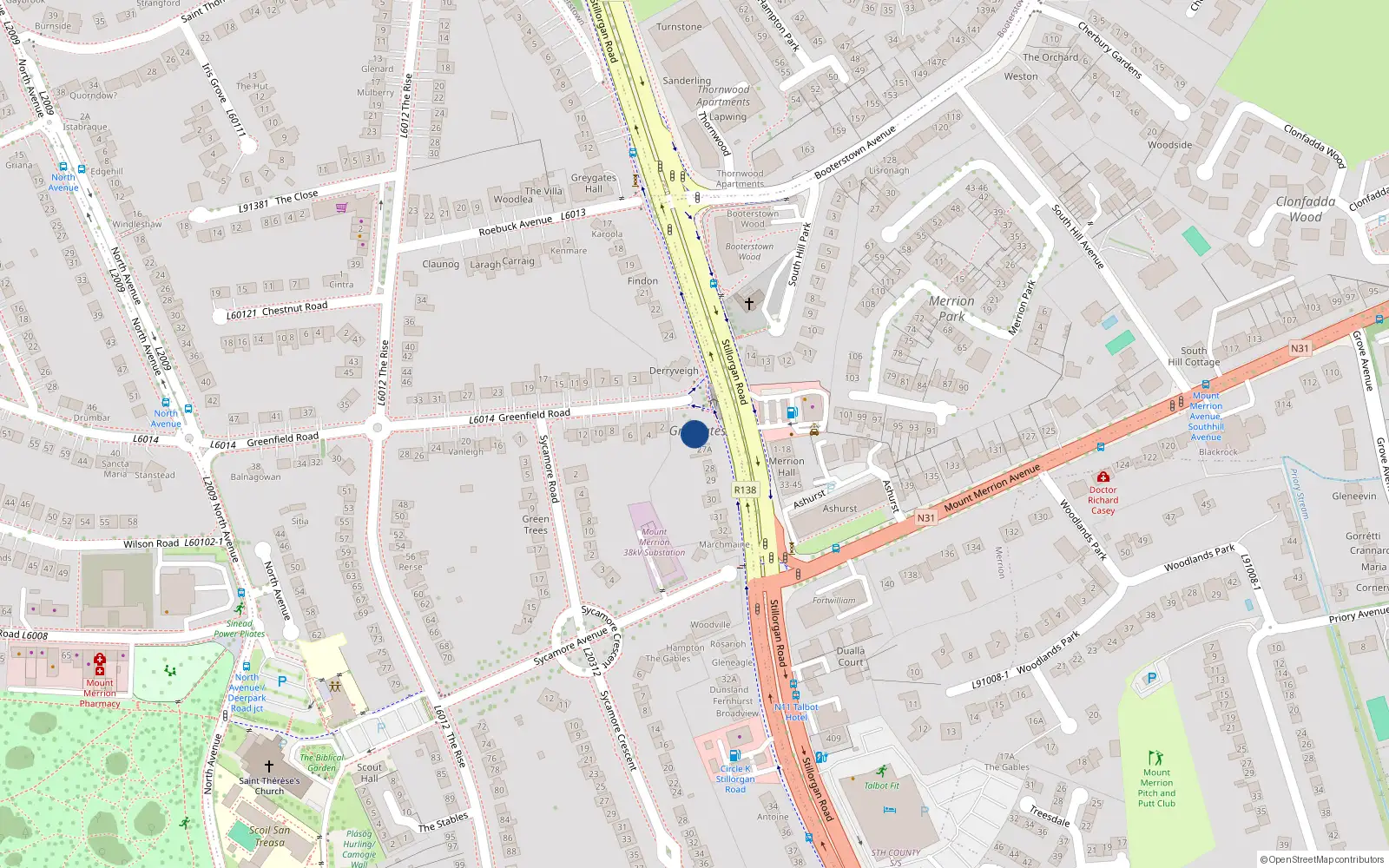 Overhead map showing the location of 26 Greygates, Mount Merrion