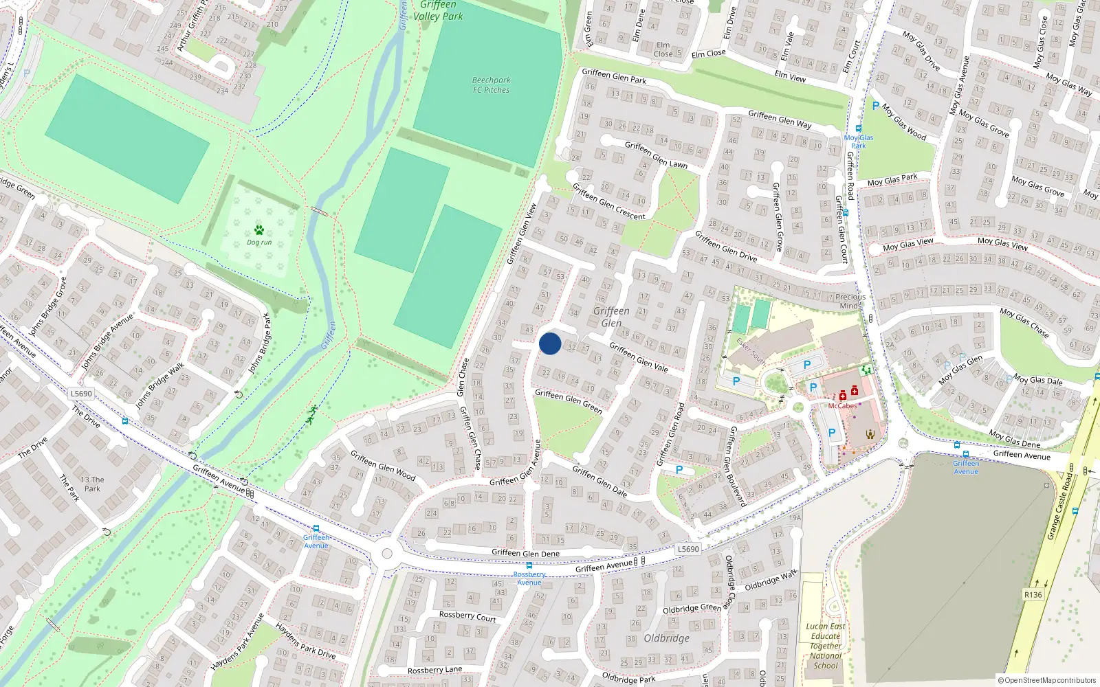 Overhead map showing the location of 26 Griffeen Avenue, Lucan