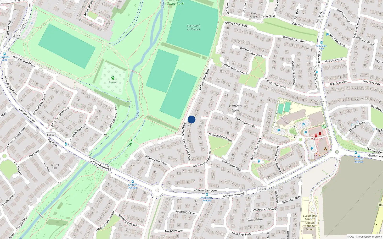 Overhead map showing the location of 26 Griffeen Glen Chase, Griffeen Valley, Lucan