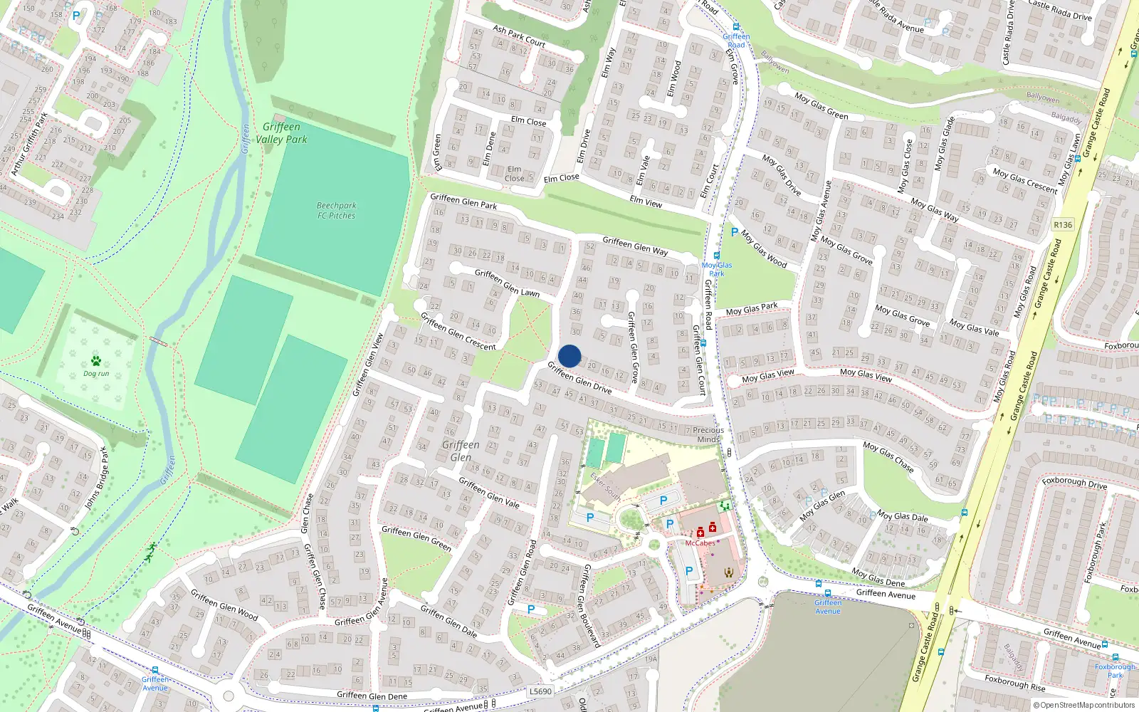 Overhead map showing the location of 26 Griffeen Glen Drive, Lucan, Dublin