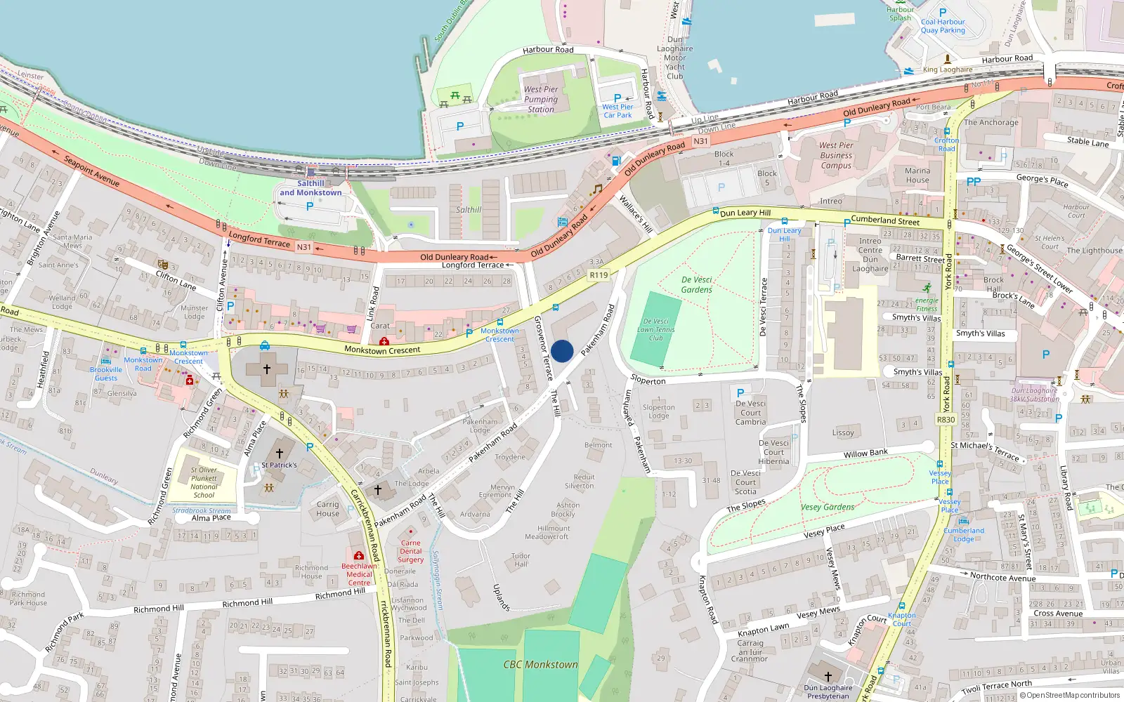Overhead map showing the location of 26 Grosvenor House, Pakenham Road, Monkstown