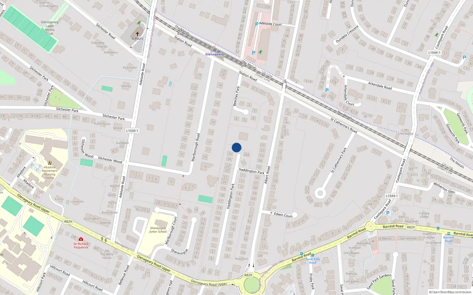 Overhead map showing the location of 26 Haddington Park, Dublin