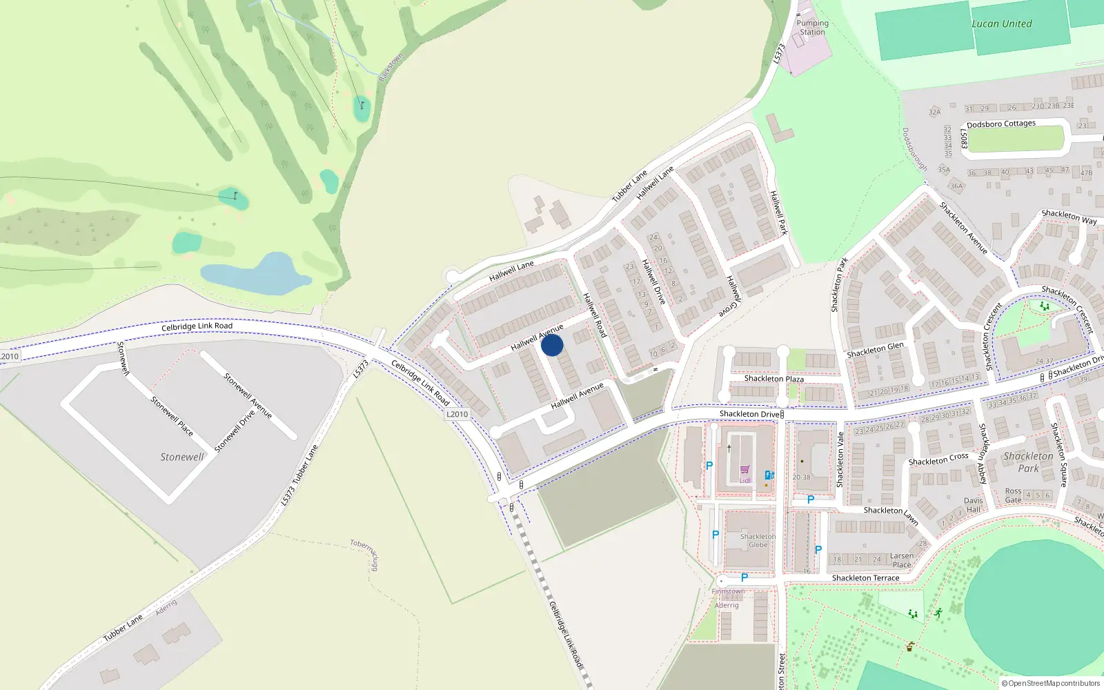 Overhead map showing the location of 26 Hallwell Avenue, Lucan