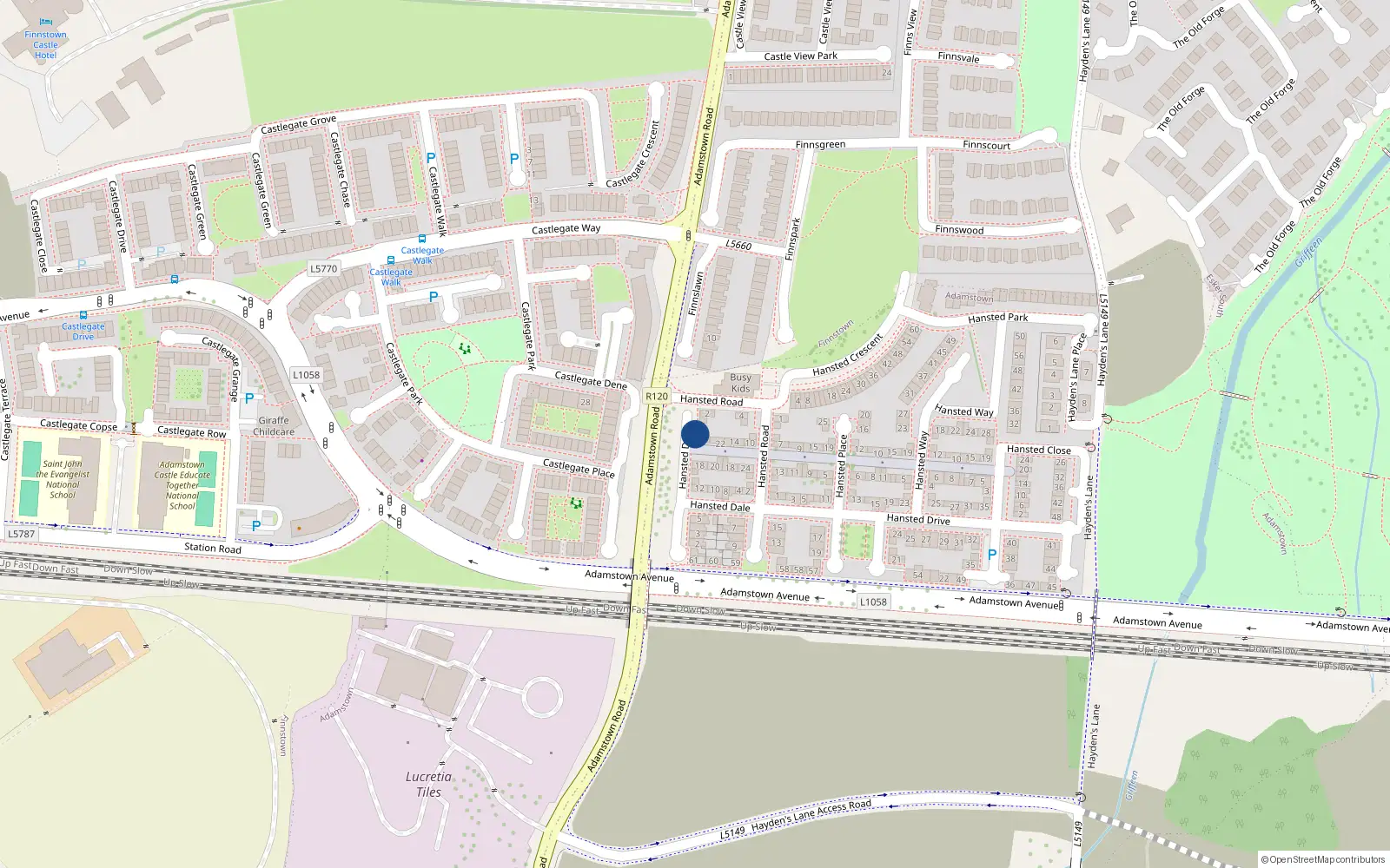 Overhead map showing the location of 26 Hansted Dale, Lucan