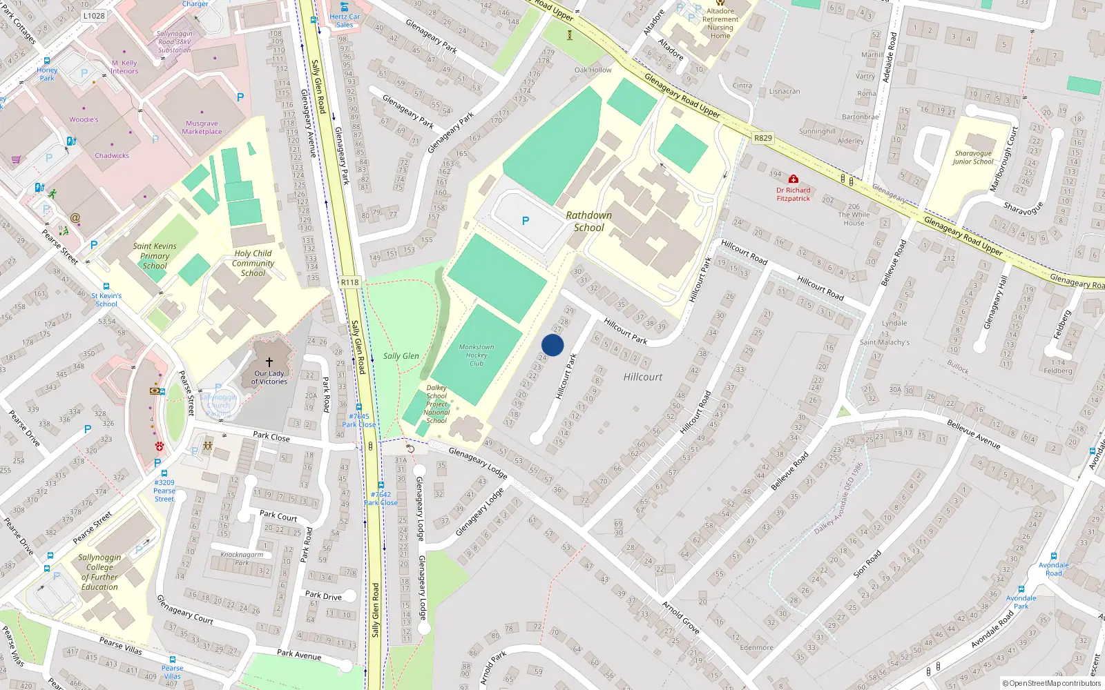 Overhead map showing the location of 26 Hillcourt Park, Glenageary, Co Dublin