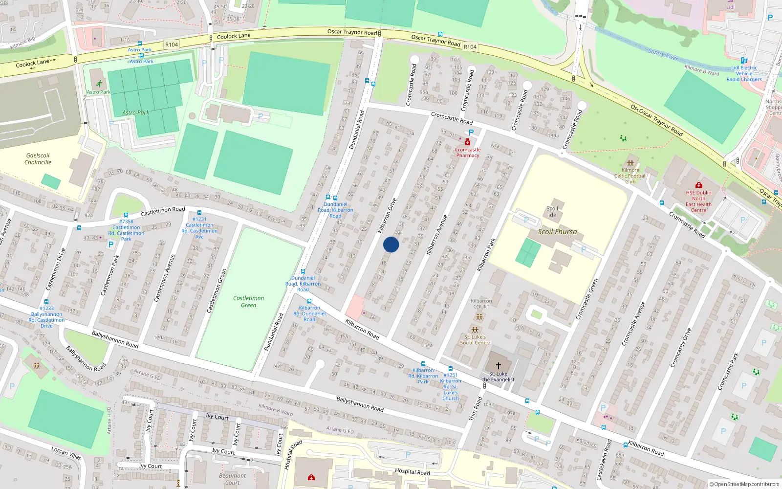 Overhead map showing the location of 26 Kilbarron Drive, Kilmore West, Dublin 5