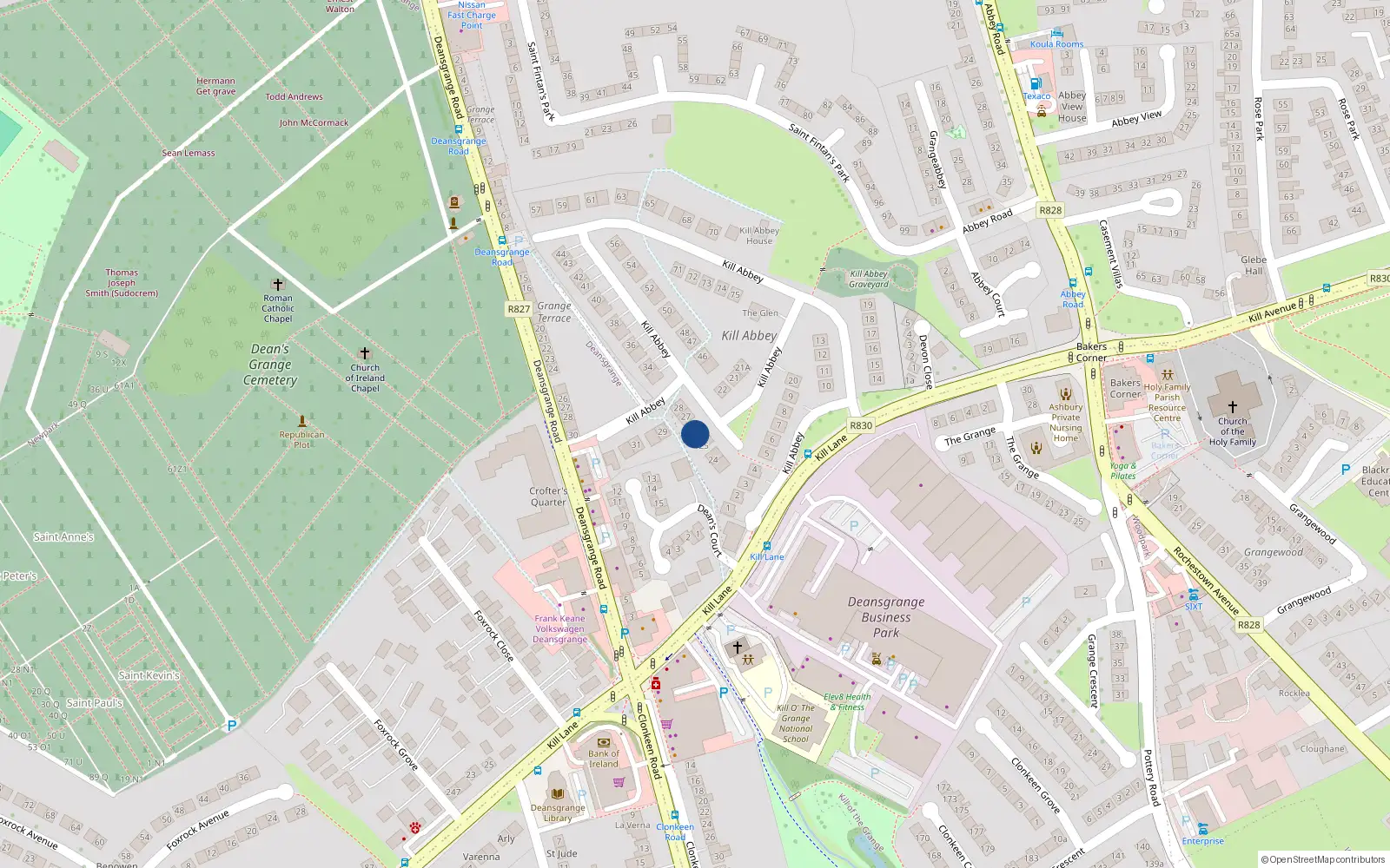 Overhead map showing the location of 26 Kill Abbey, Kill O the Grange, Blackrock