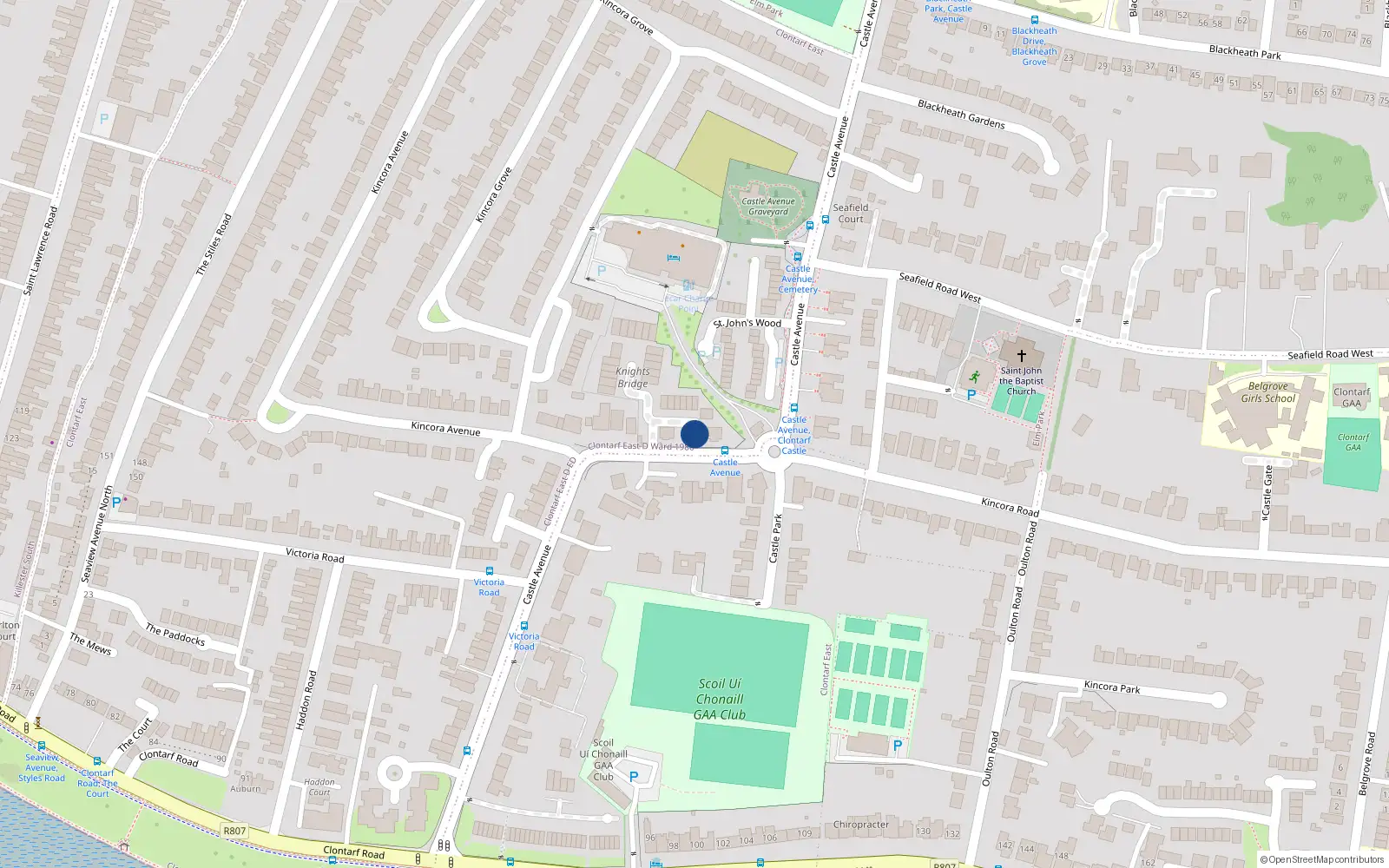 Overhead map showing the location of 26 Knights Bridge, Castle Avenue, Clontarf