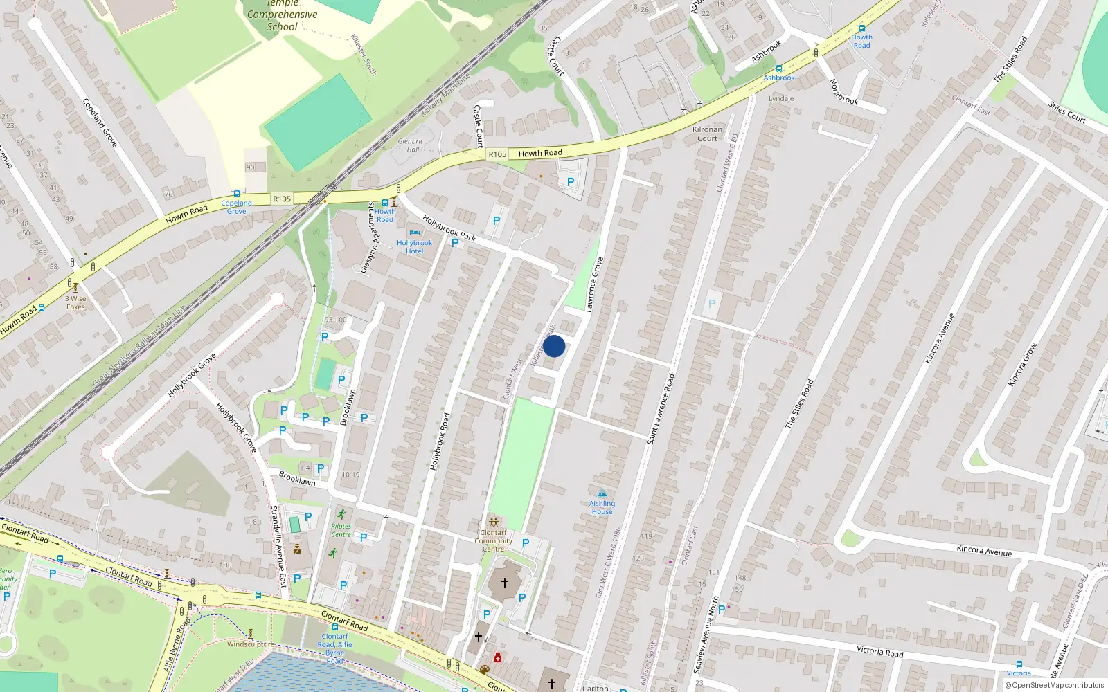 Overhead map showing the location of 26 Lawrence Grove, Dublin 3