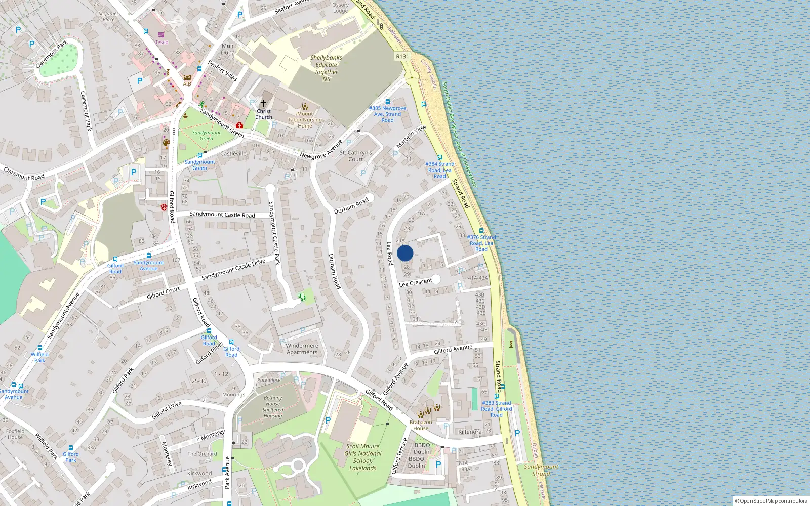 Overhead map showing the location of 26 Lea Road, Sandymount