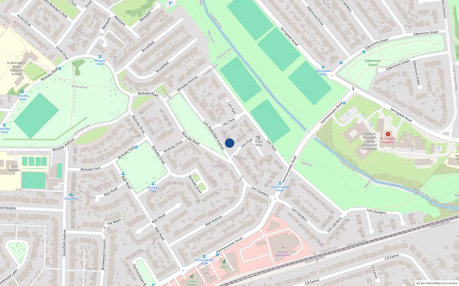 Overhead map showing the location of 26 Lein Road, Dublin 5