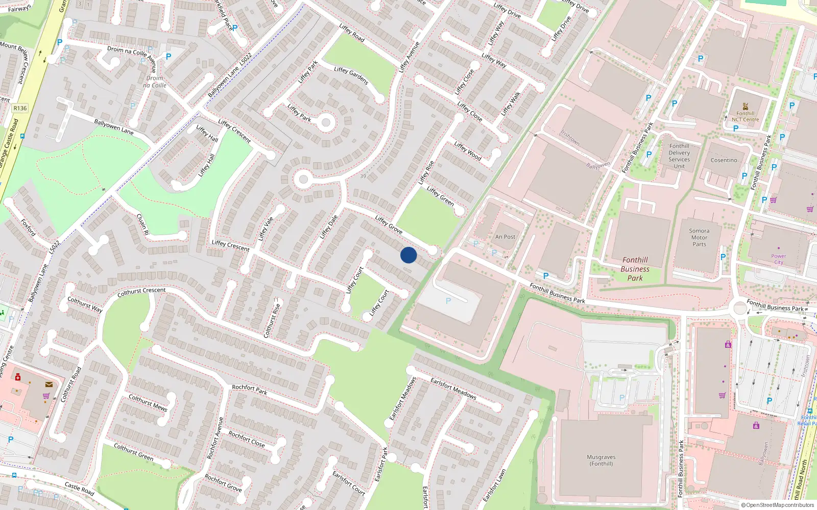 Overhead map showing the location of 26 Liffey Grove, Lucan