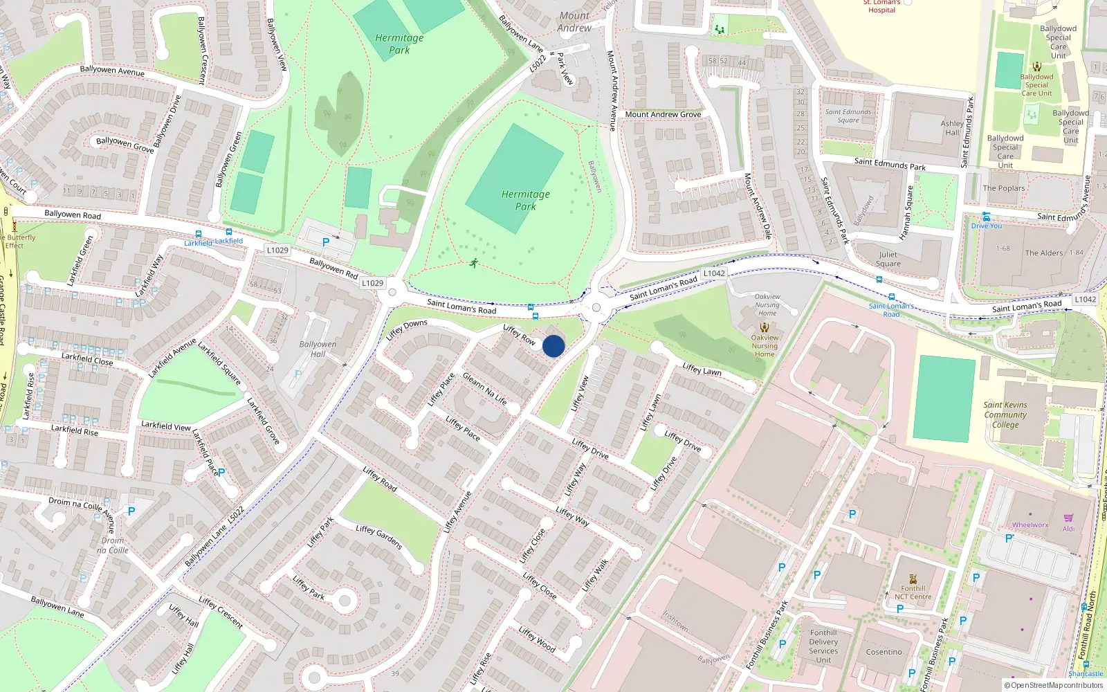Overhead map showing the location of 26 Liffey Row, Lucan