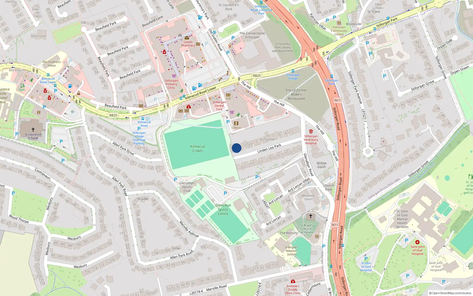 Overhead map showing the location of 26 Linden Lea Park, Dublin