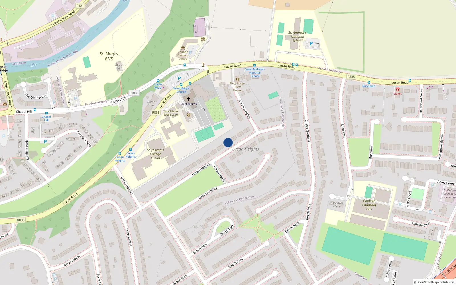 Overhead map showing the location of 26 Lucan Heights, Lucan, Dublin