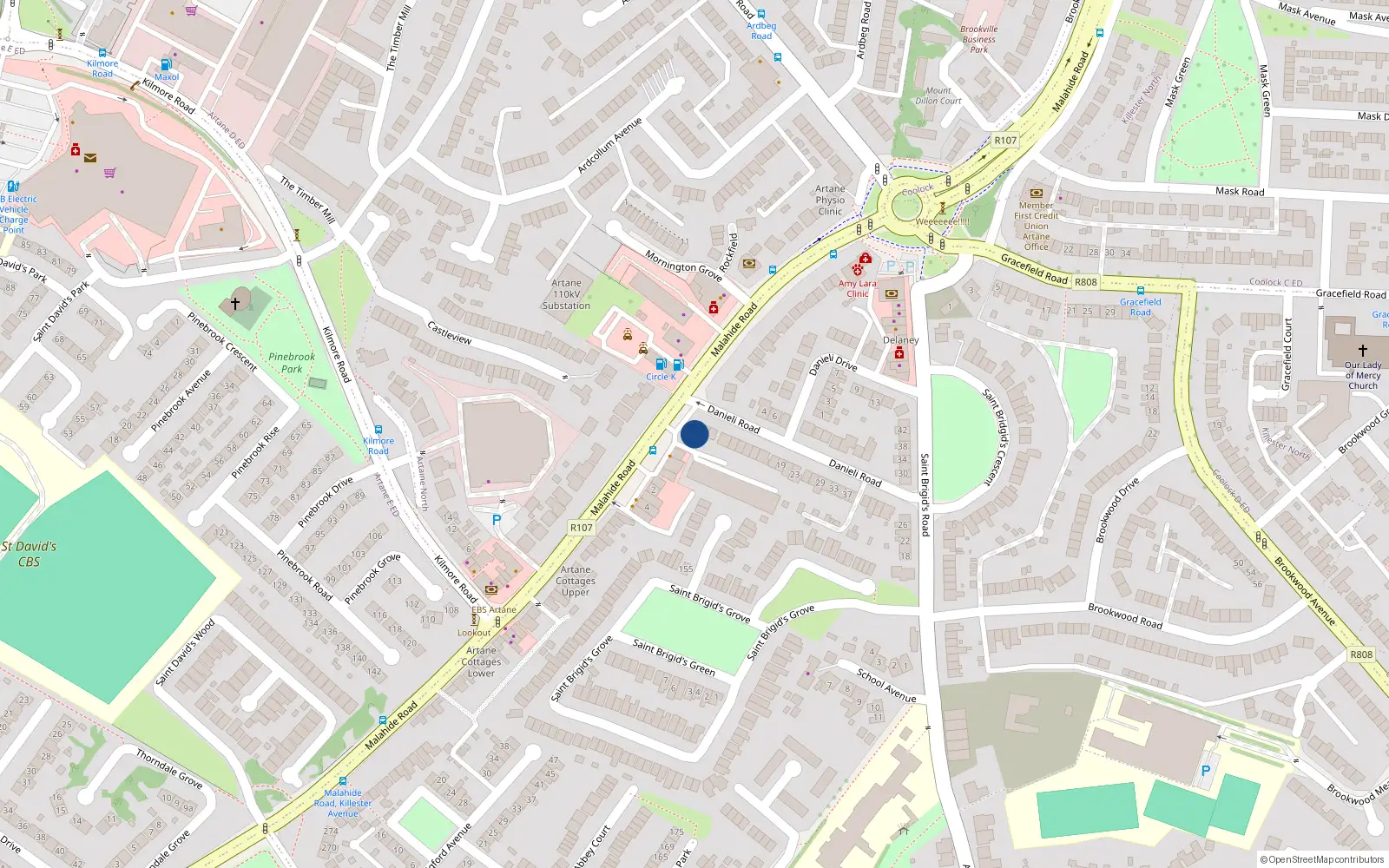 Overhead map showing the location of 26 Malahide Road, Artane, Dublin 5