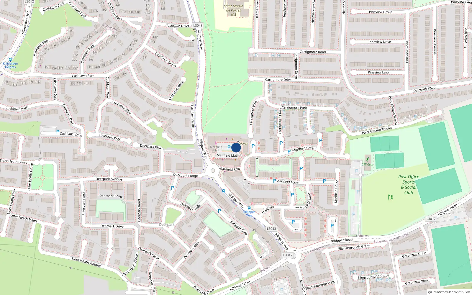 Overhead map showing the location of 26 Marlfield Mall, Dublin