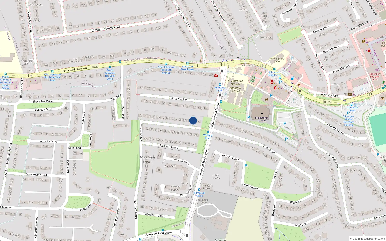 Overhead map showing the location of 26 Marsham Court, Blackrock