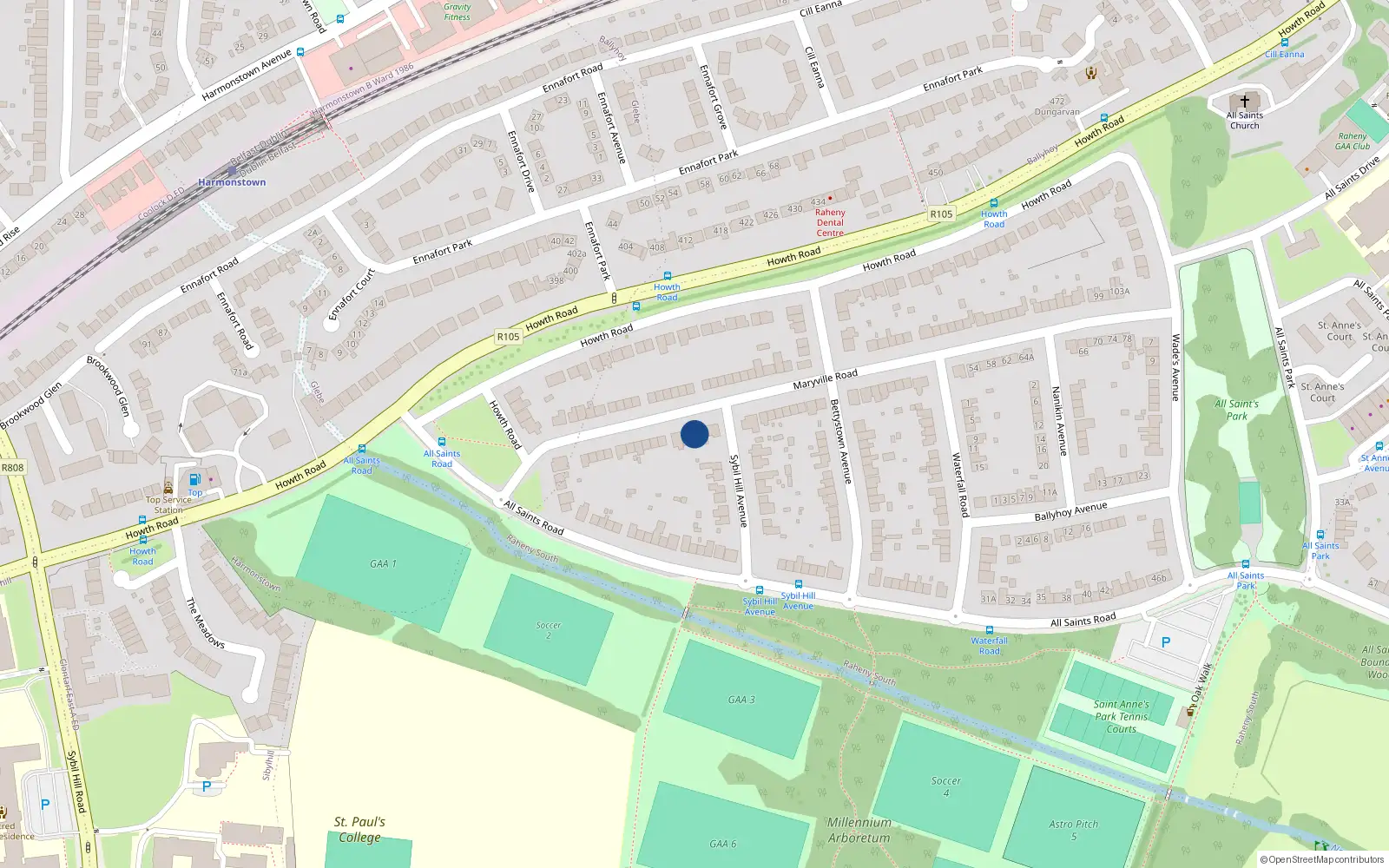Overhead map showing the location of 26 Maryville Road, Dublin 5