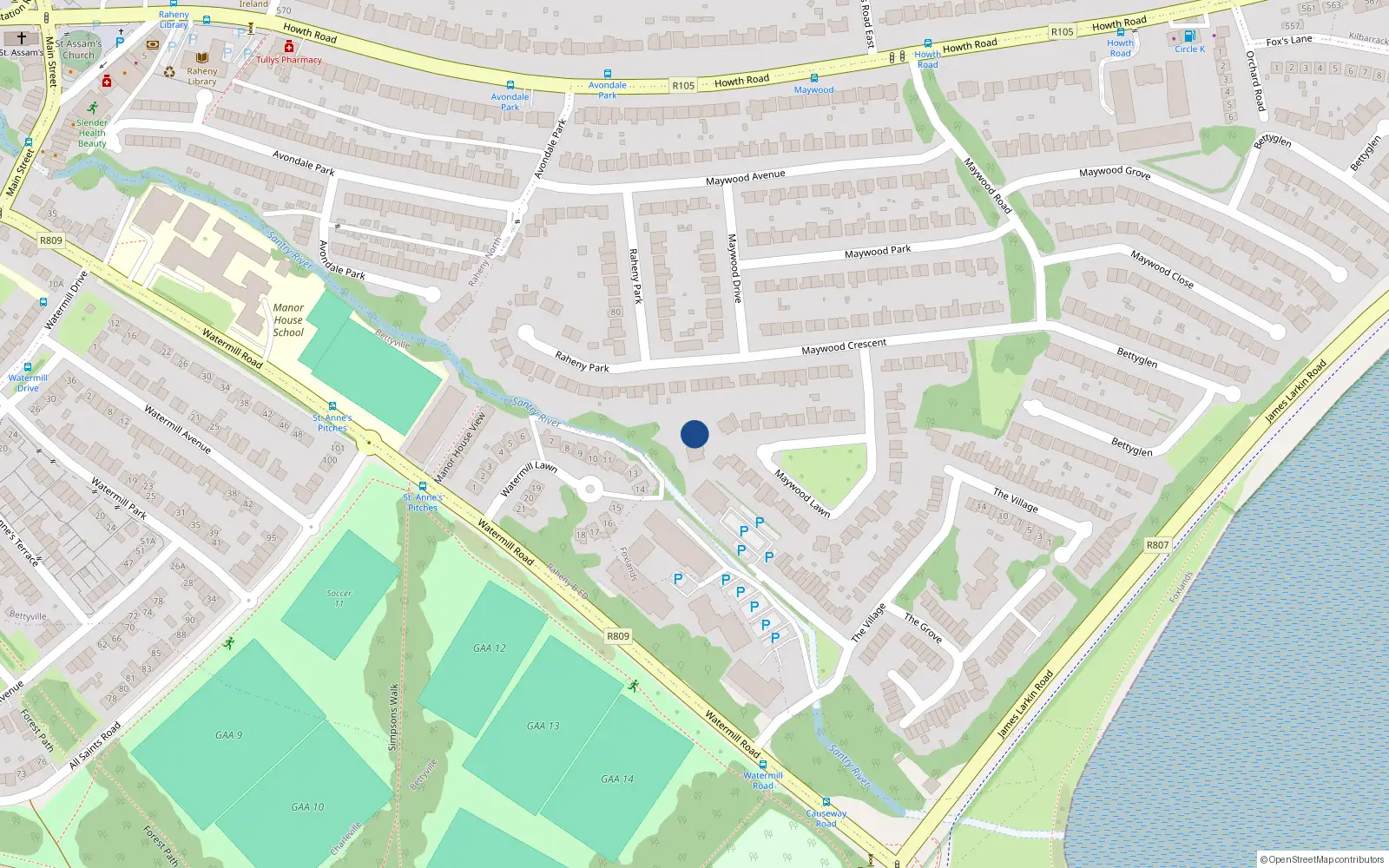 Overhead map showing the location of 26 Maywood Lawn, Raheny, Dublin 5