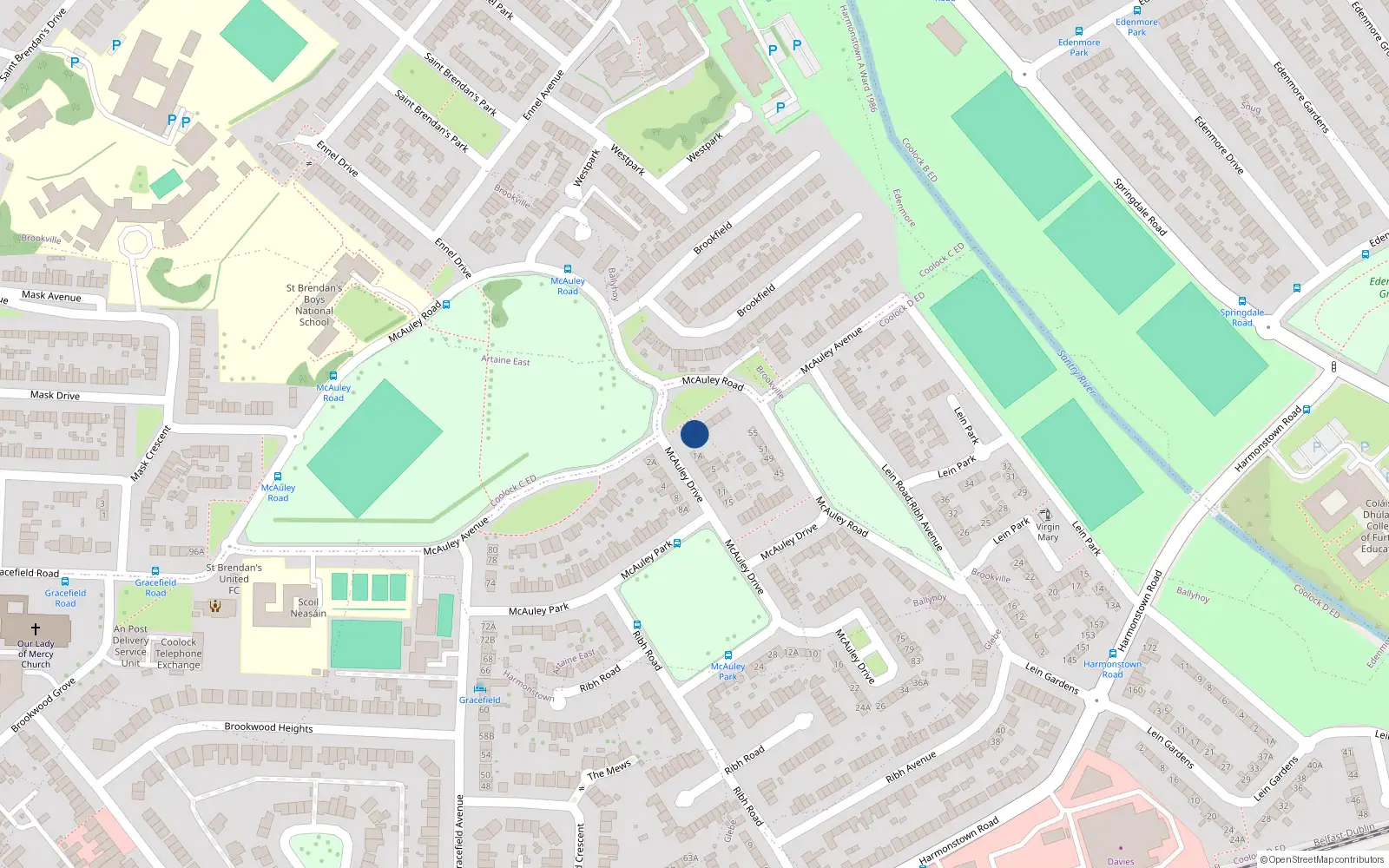 Overhead map showing the location of 26 McAuley Avenue, Dublin 5