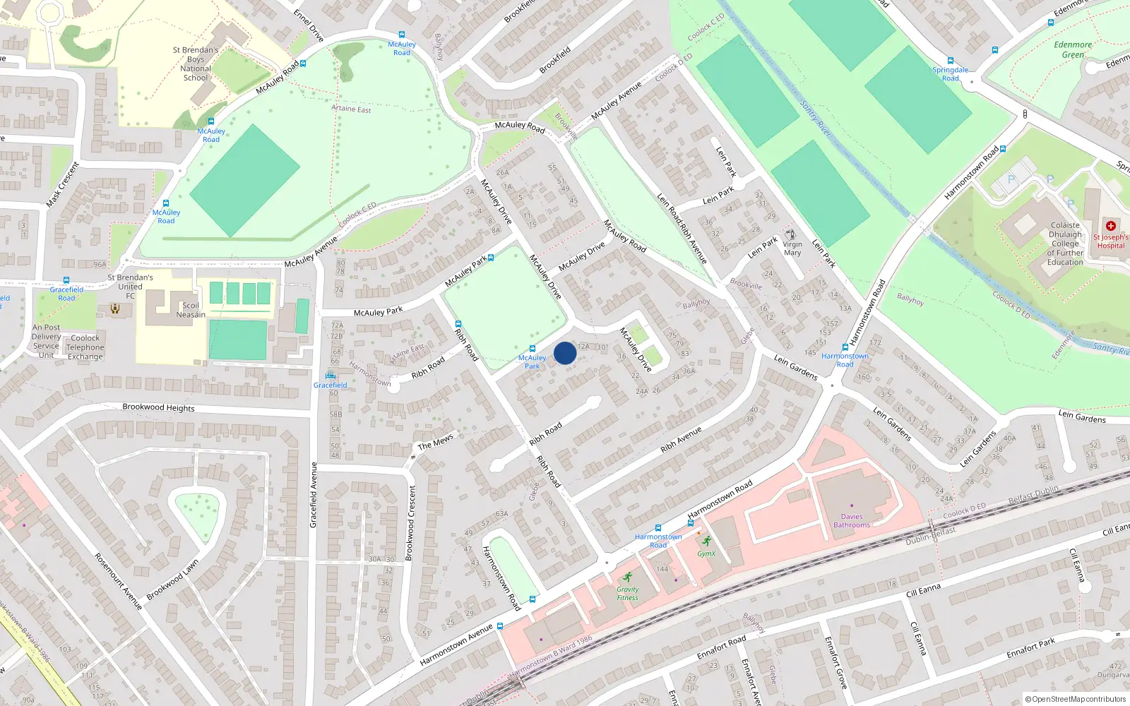 Overhead map showing the location of 26 McAuley Park, Dublin 5