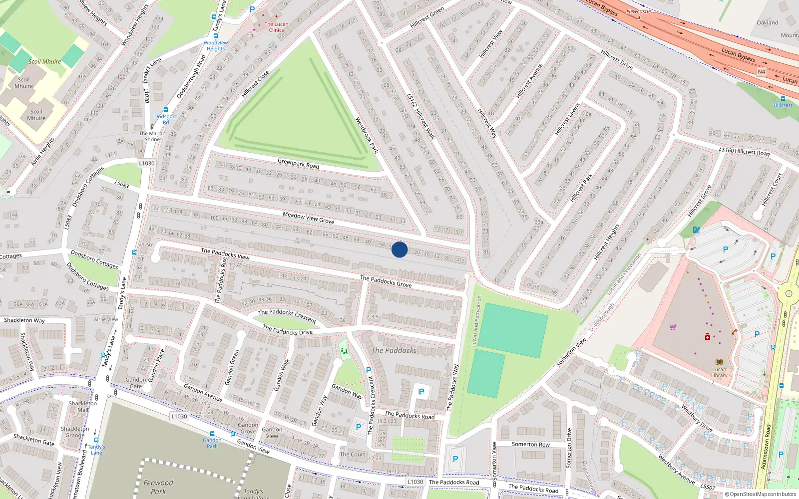 Overhead map showing the location of 26 Meadowview Grove, Hillcrest, Lucan