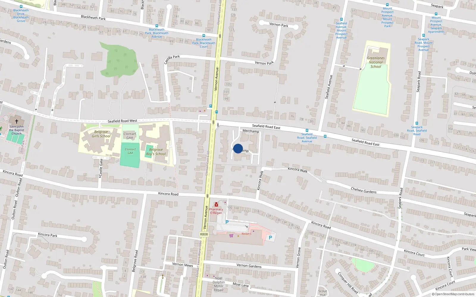 Overhead map showing the location of 26 Merchamp, Seafield Road, Clontarf Dublin 3