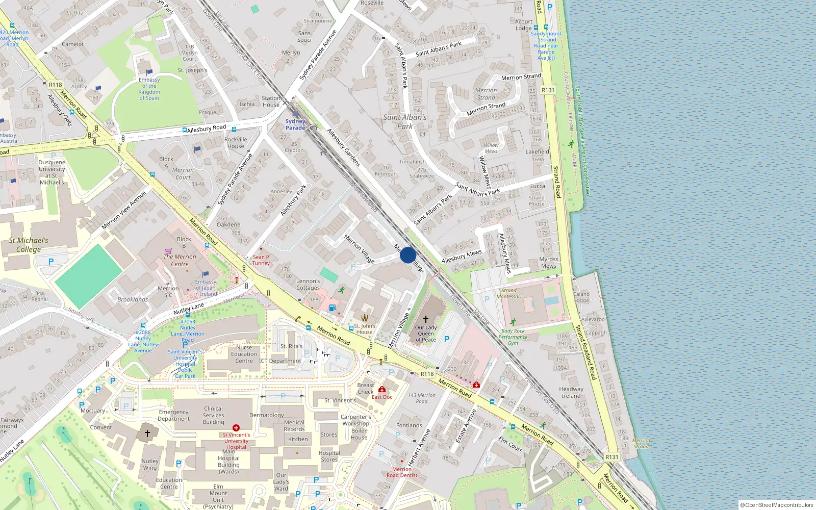Overhead map showing the location of 26 Merrion Village, Merrion