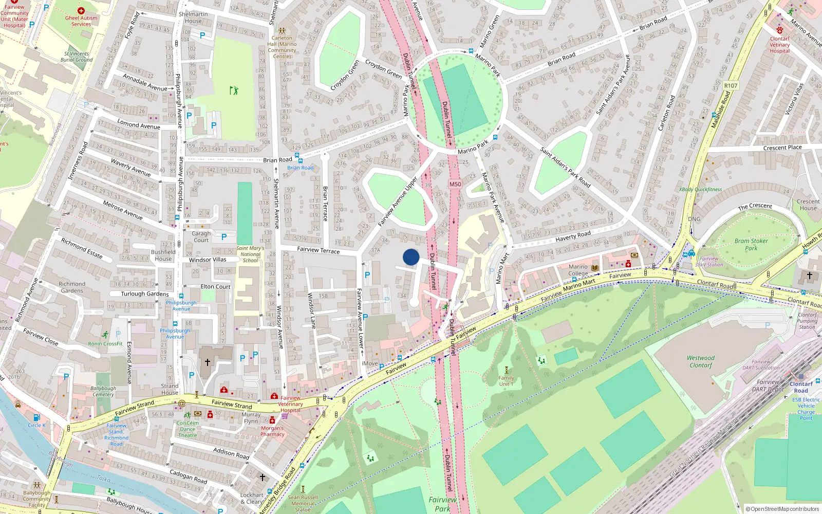 Overhead map showing the location of 26 Merville Avenue, Dublin 3